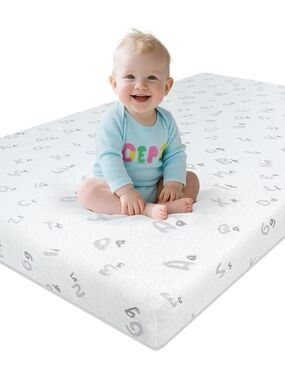 Baby Crib Mattress with Gray Alphabet Print - White